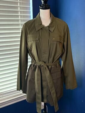 Lane Bryant Utility Belted Jacket – Olive Green, Size 16